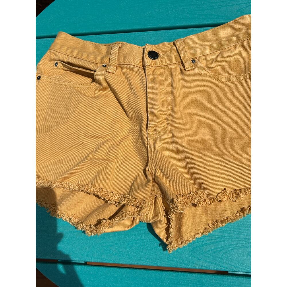 Billabong x Wrangler Drift Away Frayed Denim Shorts - Mustard Yellow - Size 25
